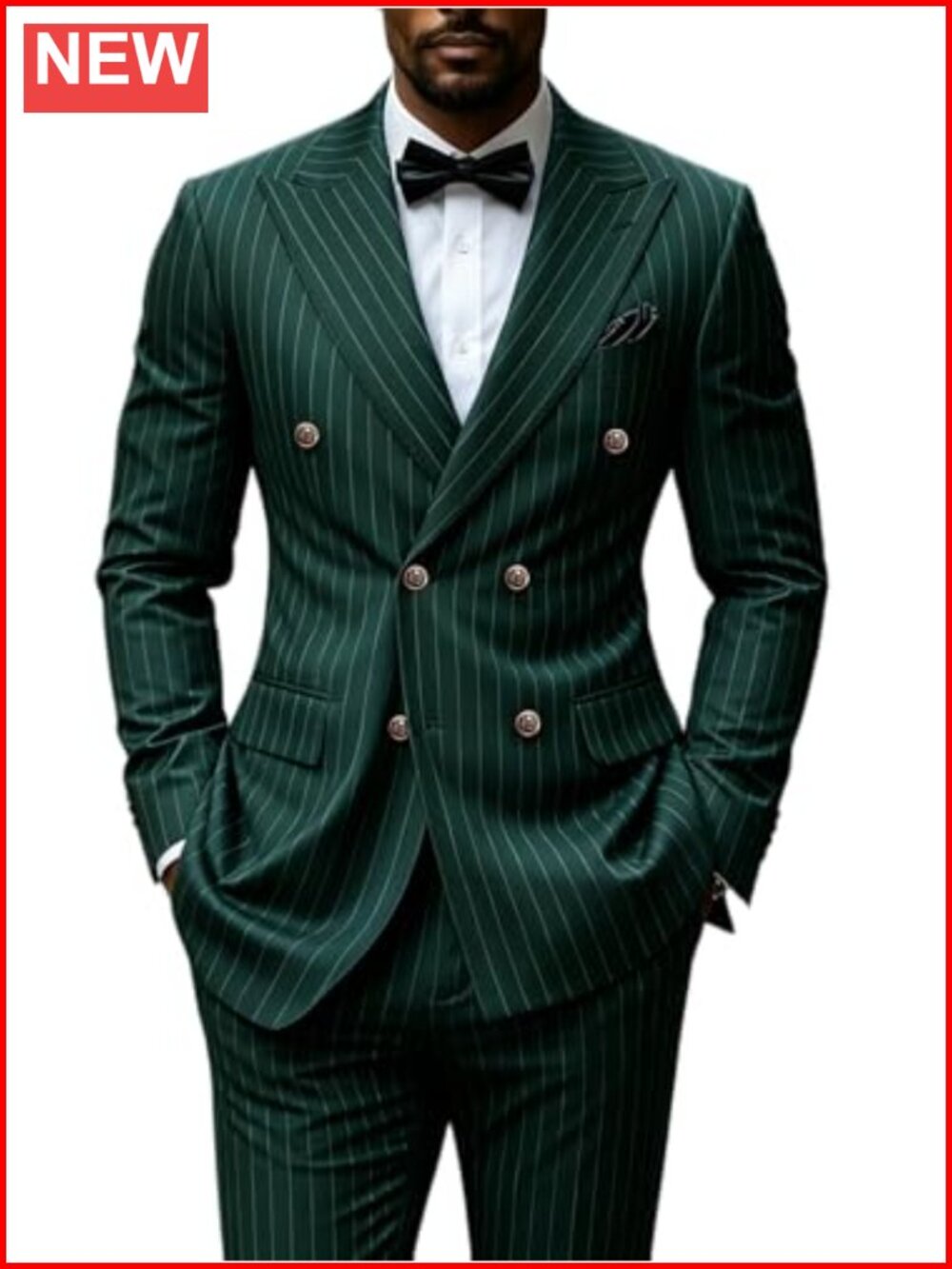 Men's Double Breasted Suit 2 Piece Pinstriped Peak Lapel Blazer Pant
